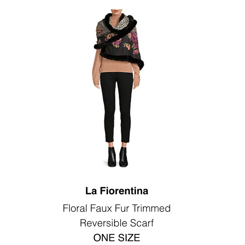 NWT La Fiorentina Faux Fur trimmed  reversible scarf